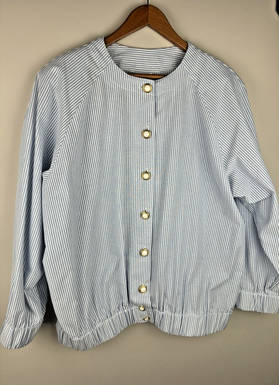 Vintage Chika Women's XL Blue White Stripe Cotton Blend Jacket Made USA Nautical